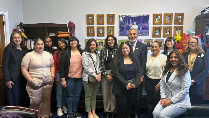 Dean Janis McKay, Professor Dominika Bukalova, and SDSU Public Affairs students meeting with Congressman Juan Vargas