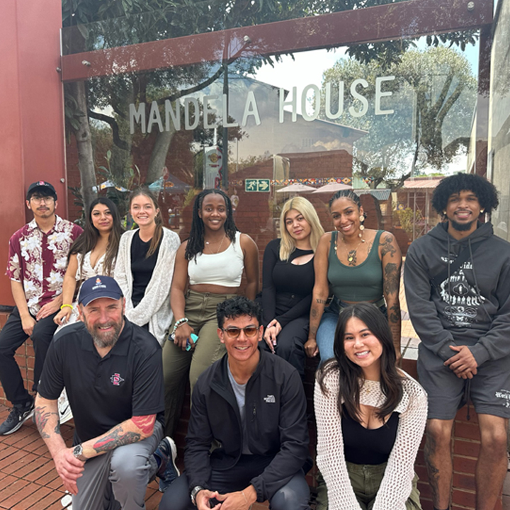 Dr. Paul Kaplan with SDSU Public Affairs Students in front of the Mandela House Museum in Soweto.