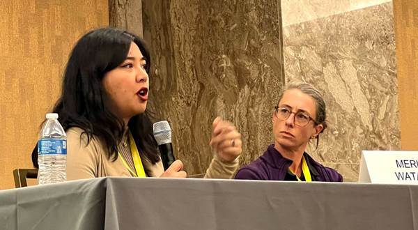 Merlynn Watanabe and Megan Welsh Carroll speak about their collaboration through the Project for Sanitation Justice at the 2024 National Alliance to End Homelessness annual conference.