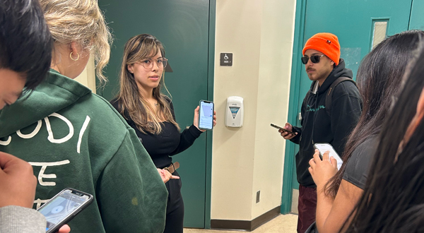 Adriana Rios, MA (SDSU Alum ‘22, ‘24), lead mapper for the Project for Sanitation Justice, trains SDSU students to geolocate and audit restrooms for basic features, including accessibility, safety, and menstrual hygiene products.